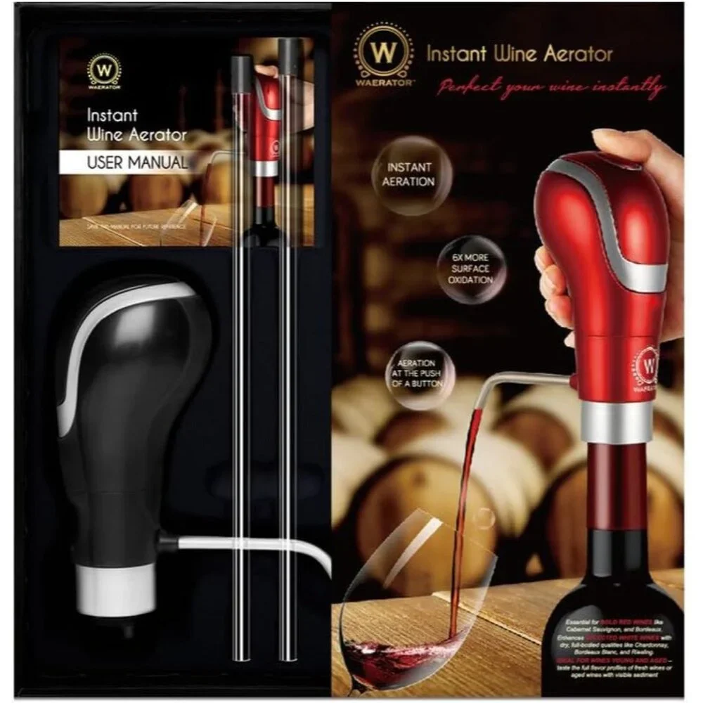 Instant 1-Button Electric Aeration and Decanter Wine Pourers, Portable, Black